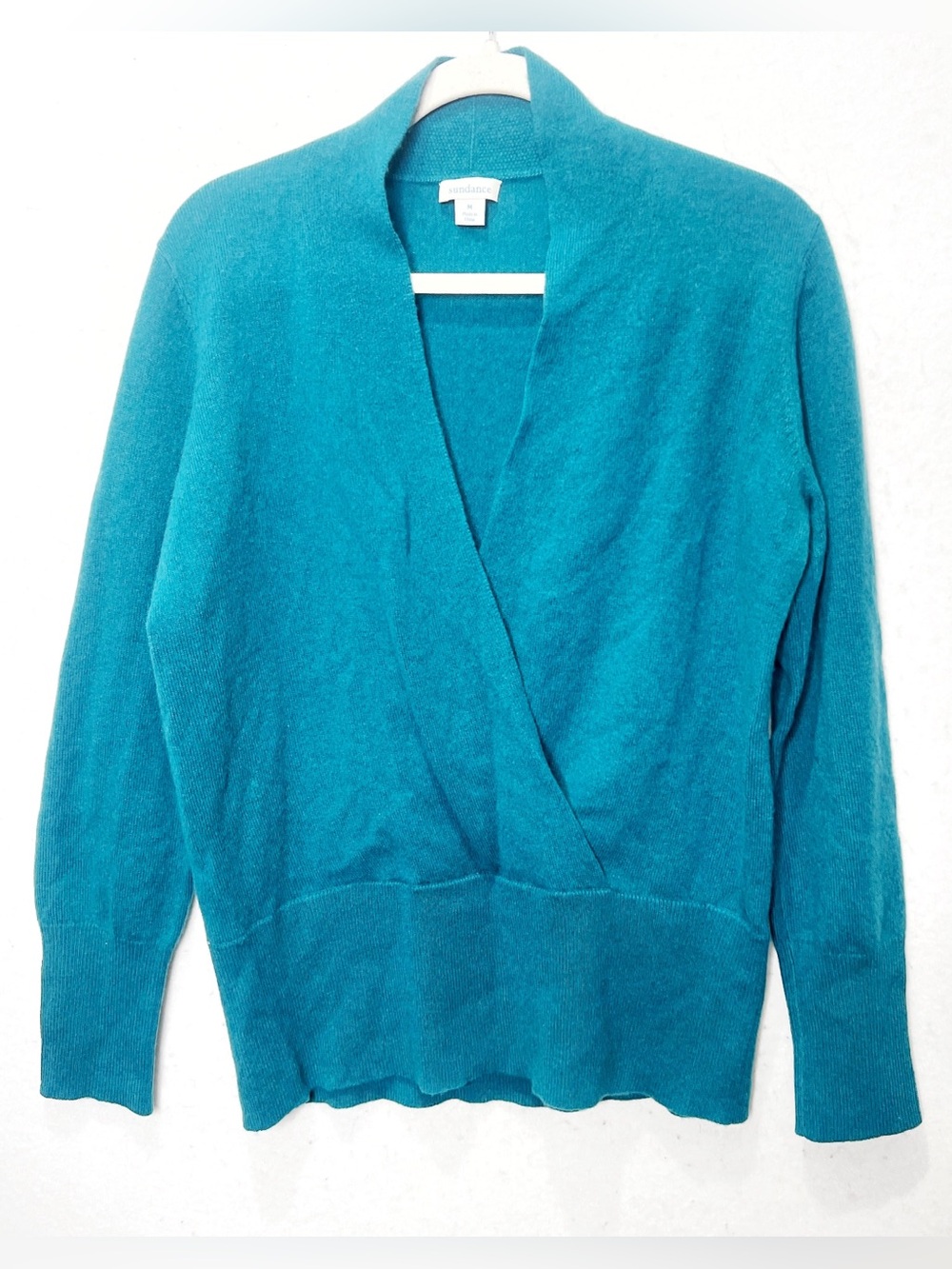Sundance Daria 100% Cashmere Sweater Faux Wrap Teal Size Medium Soft V-Neck